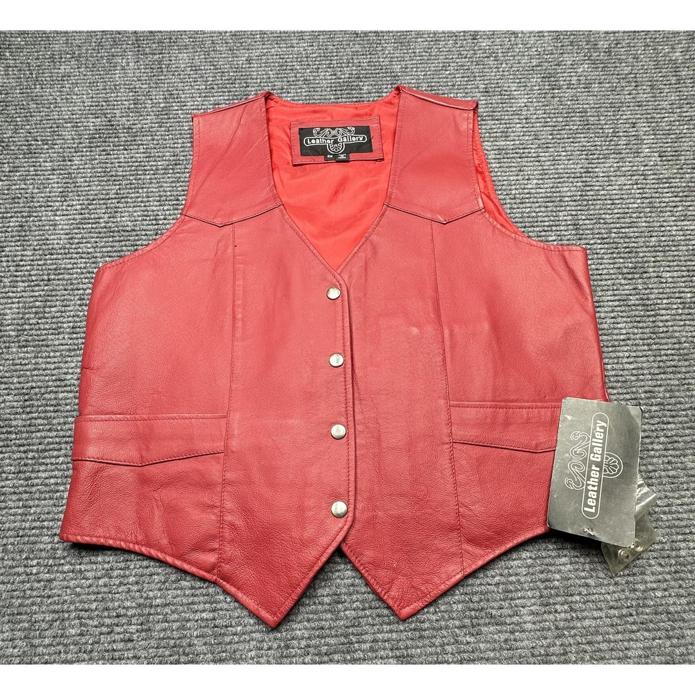 Leather Gallery Vest Womens 2XL Basic Western Snap Button Genuine Leather‎ NWT